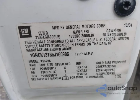 2005 Chevrolet Tahoe Lt из США, поврежденный, VIN 1GNEK13T65J160906